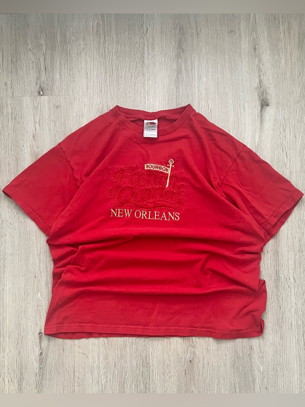 Vintage 90s Bourbon Street New Orleans Embroidered T-Shirt Mens Large Red Retro
